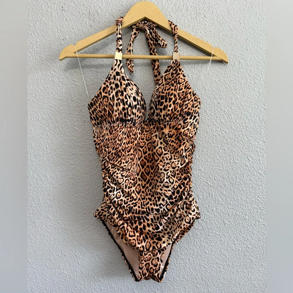 Victoria's Secret The Forever‎ Sexy Animal Print Halter Ruched Swimsuit Size Sm - Picture 3 of 7
